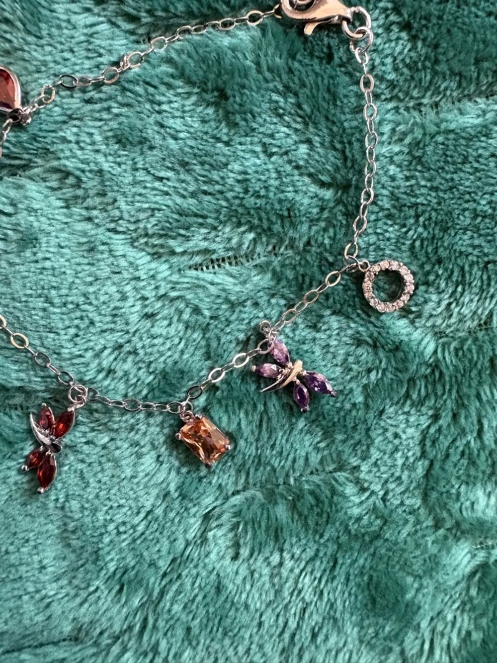 Silver Charm Bracelet w/ Gemstone Drops & Butterfly Accents - Picture 3 of 5